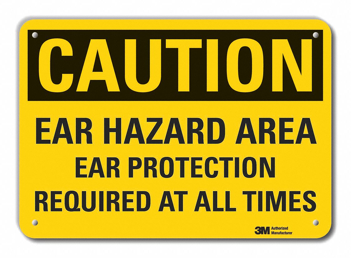 Reflective  Hearing  Caution Sign: Aluminum, Mounting Holes Sign Mounting, Engineer Grade, Caution