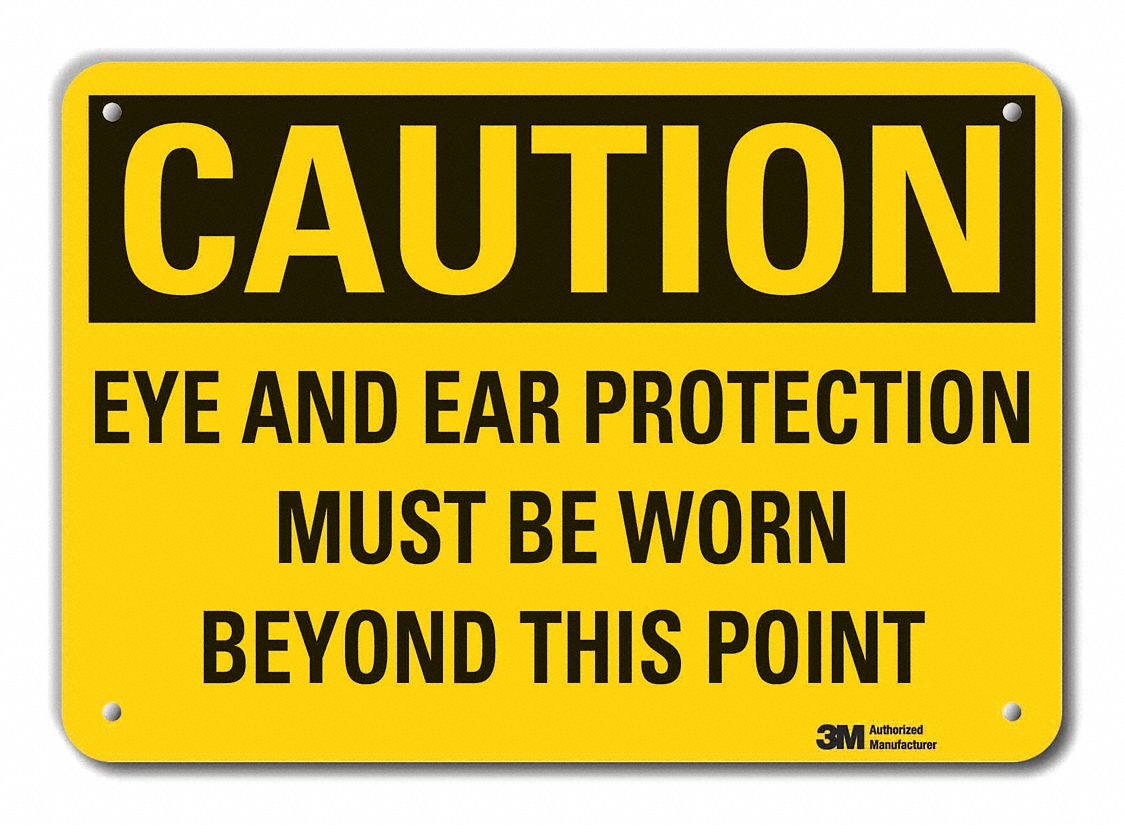 Reflective  Eye & Ear  Caution Sign: Aluminum, Mounting Holes Sign Mounting, Engineer Grade