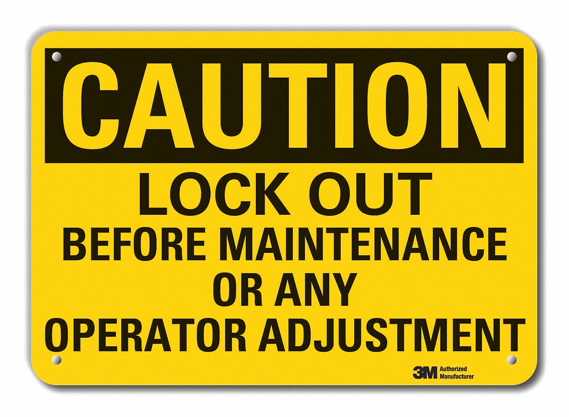 Reflective  Lockout Tagout Caution Sign: Aluminum, Mounting Holes Sign Mounting, Engineer Grade