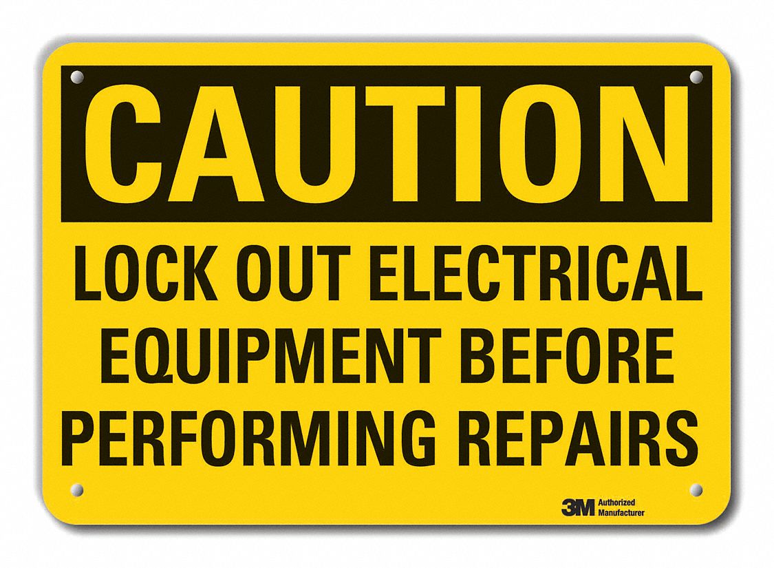 Reflective  Lockout Tagout Caution Sign: Aluminum, Mounting Holes Sign Mounting, Engineer Grade