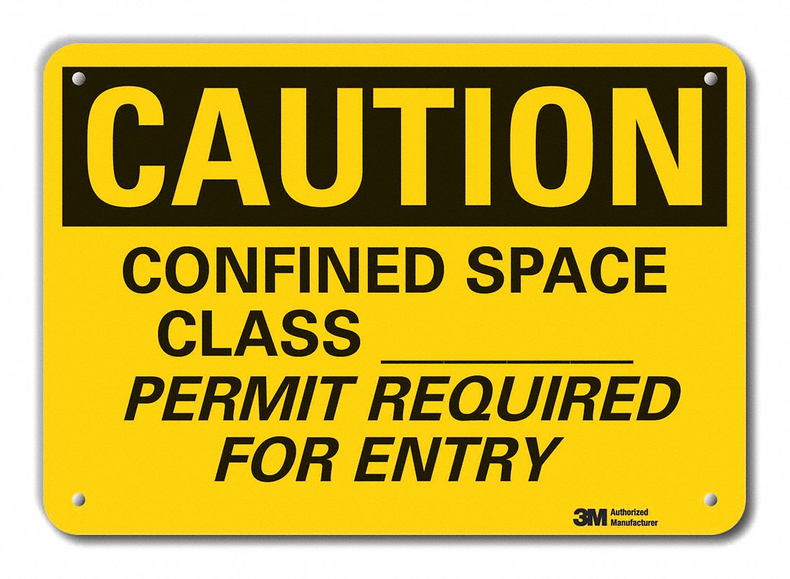 Reflective  Confined Space Caution Sign: Aluminum, Mounting Holes Sign Mounting, Engineer Grade