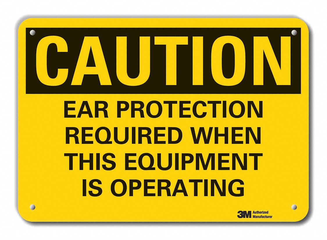 Reflective  Hearing  Caution Sign: Aluminum, Mounting Holes Sign Mounting, Engineer Grade, Caution