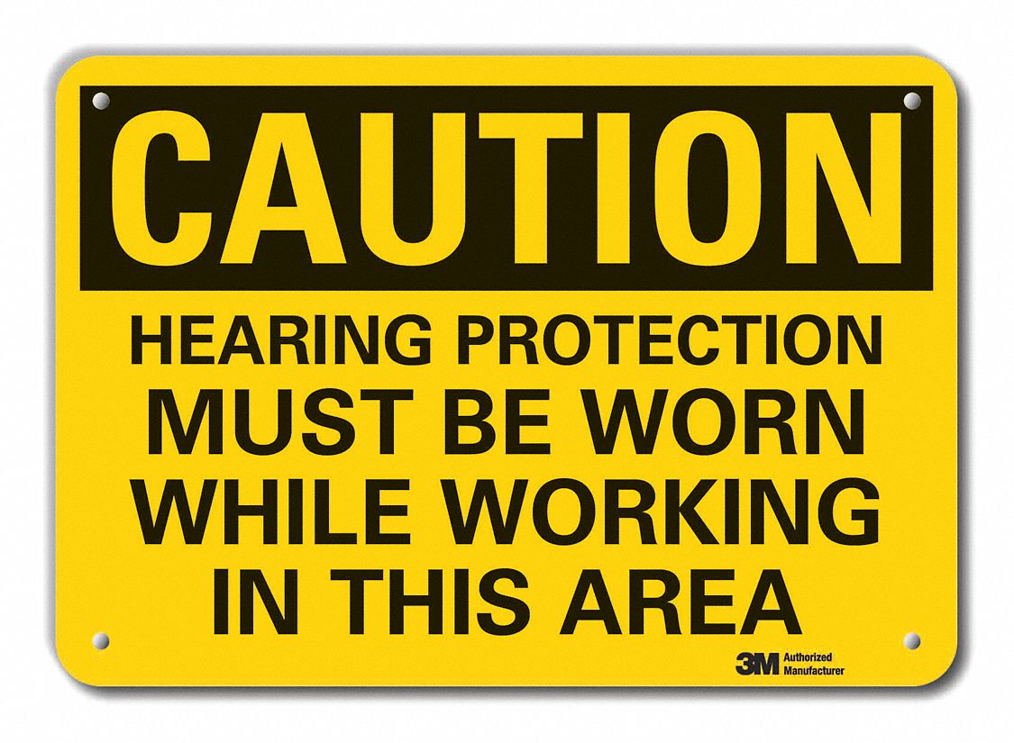 Reflective  Hearing  Caution Sign: Aluminum, Mounting Holes Sign Mounting, Engineer Grade, Caution