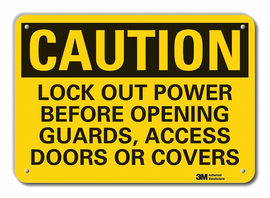 Reflective  Lockout Tagout Caution Sign: Aluminum, Mounting Holes Sign Mounting, Engineer Grade