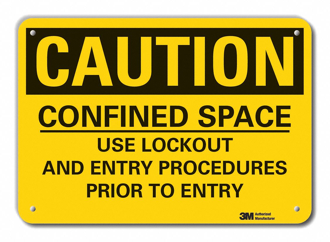 Reflective  Confined Space Caution Sign: Aluminum, Mounting Holes Sign Mounting, Engineer Grade