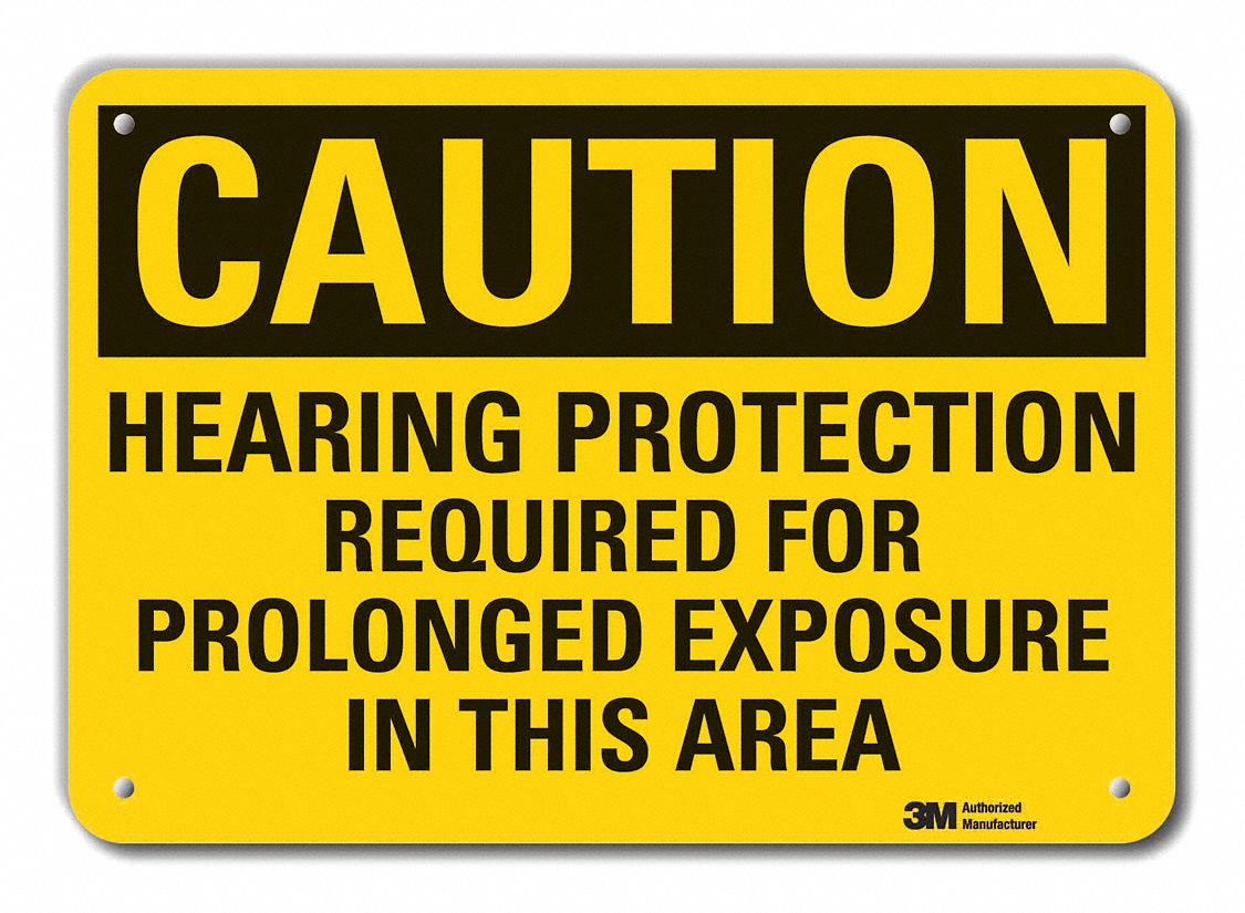 Reflective  Hearing  Caution Sign: Aluminum, Mounting Holes Sign Mounting, Engineer Grade, Caution