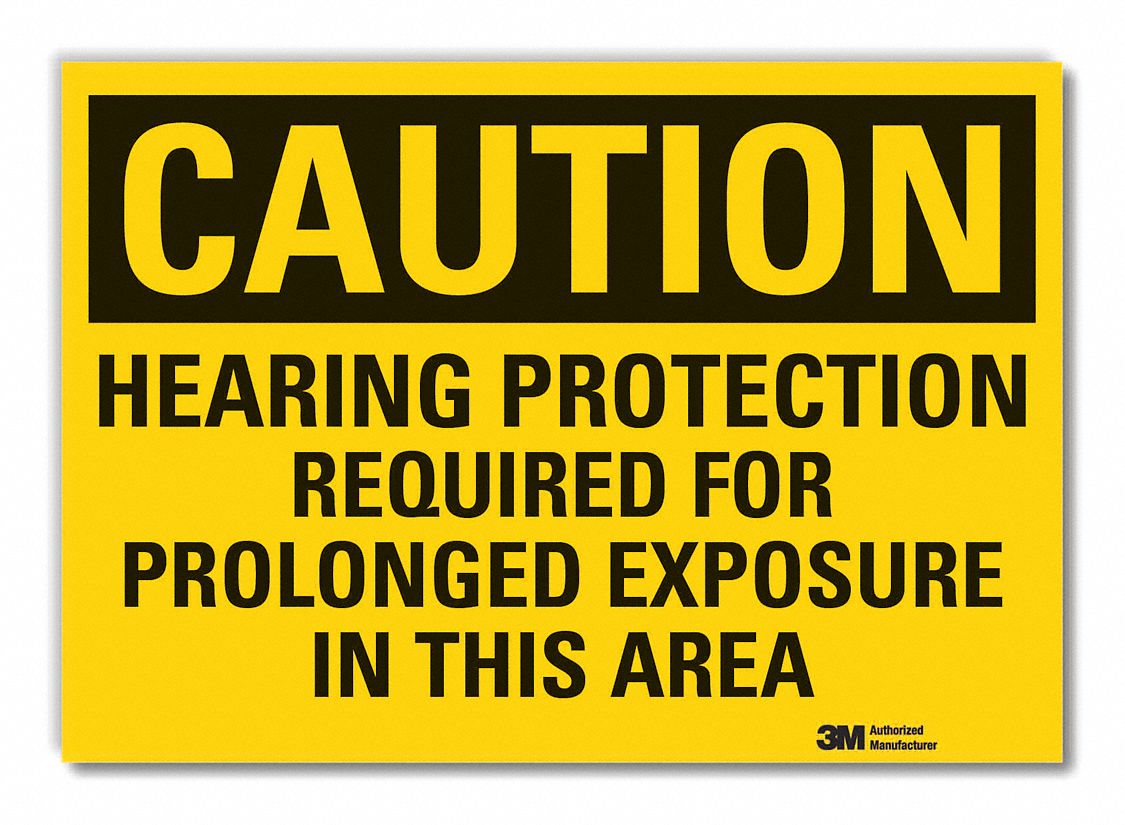 HEARING CAUTION REFLECTIVE LABEL, REFLECTIVE SHEETING, ADHESIVE MOUNT, ENGINEER GRADE, 7 IN X 10 IN