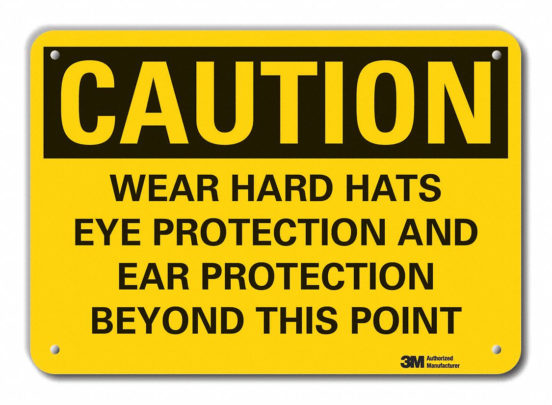 Reflective  Hard Hats Caution Sign: Aluminum, Mounting Holes Sign Mounting, Engineer Grade