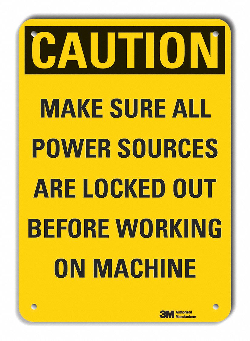Reflective  Lockout Tagout Caution Sign: Aluminum, Mounting Holes Sign Mounting, Engineer Grade