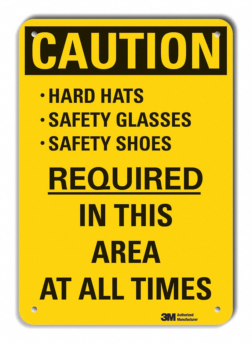 Reflective  Hard Hat Caution Sign: Aluminum, Mounting Holes Sign Mounting, Engineer Grade, Caution