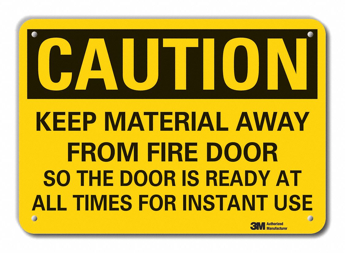 Reflective Fire Door Caution Sign: Aluminum, Mounting Holes Sign Mounting, Engineer Grade