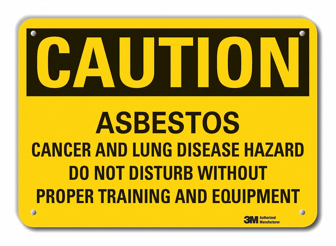 Reflective  Asbestos  Caution Sign: Aluminum, Mounting Holes Sign Mounting, Engineer Grade