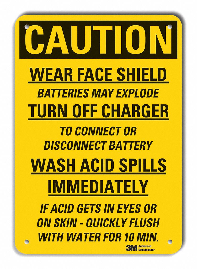 Rflct Batt. Hzrd Caution Sign, 10x7in