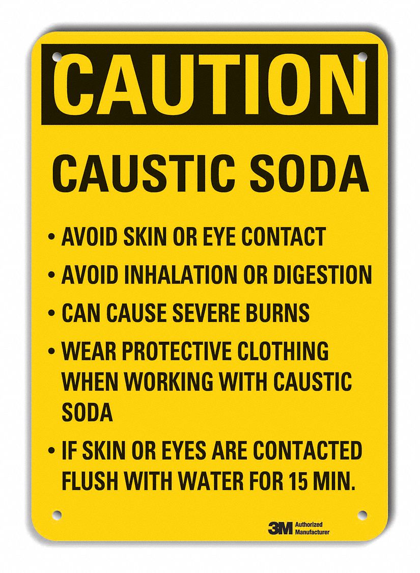 Reflective  Caustic Caution Sign: Aluminum, Mounting Holes Sign Mounting, Engineer Grade