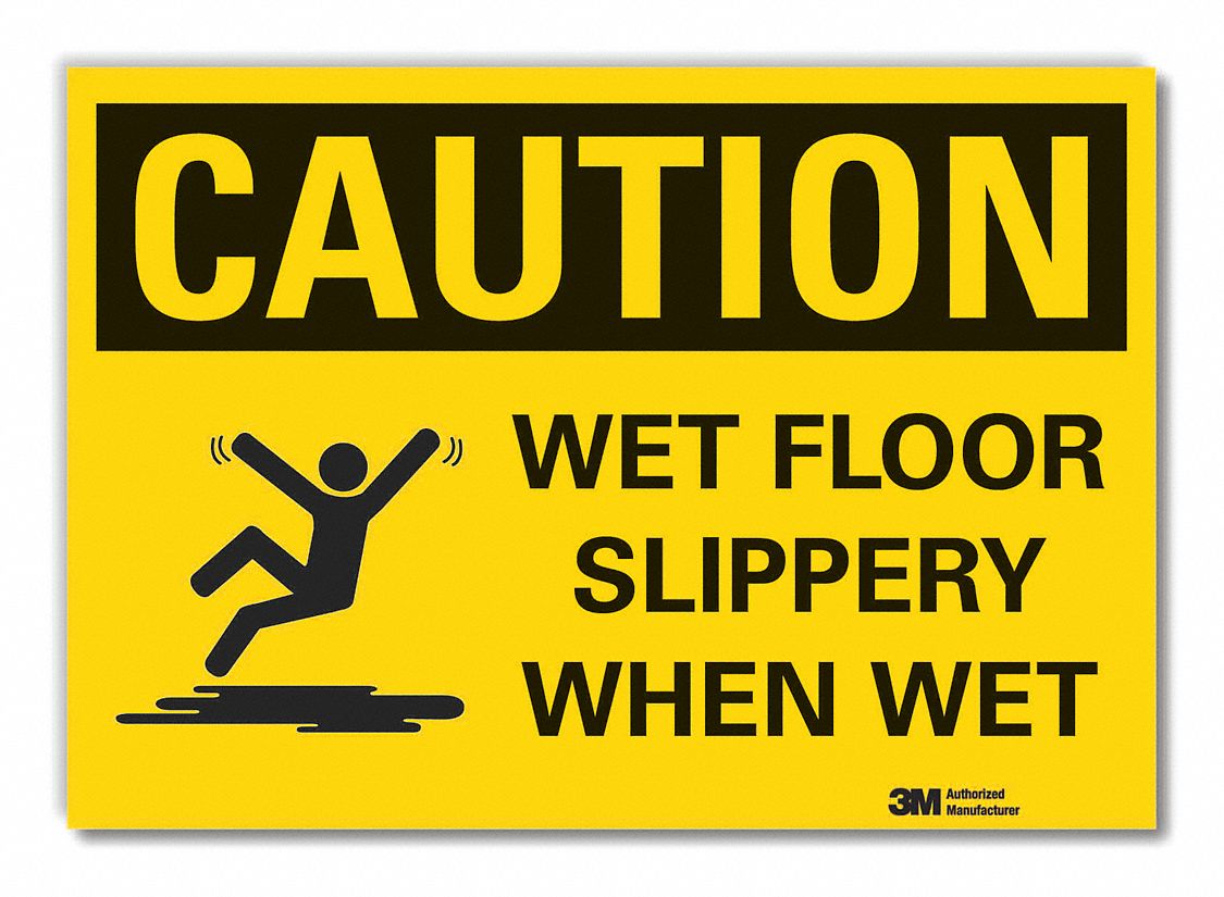 WET FLOOR CAUTION REFLECTIVE LABEL, REFLECTIVE SHEETING, ADHESIVE MOUNT, ENGINEER GRADE, 7INX7IN