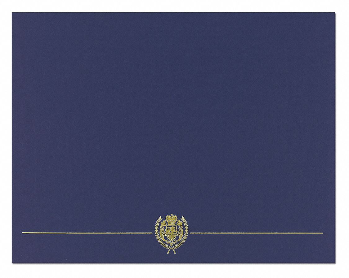 Certificate Cover: Card Stock, Gold/Navy, 8-1/2 in x 11 in Holds Certificate Size, 5 PK