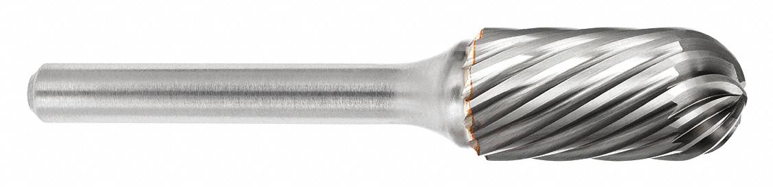 Carbide Bur: Ball-Nosed Cylinder, SC-1, Inox Cut, 1/4" x 5/8" Head, 1/4" Shank