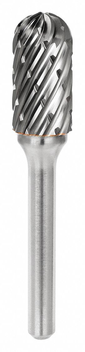 Carbide Bur: Ball-Nosed Cylinder, SC-1, Steel Cut, 1/4" x 5/8" Head, 1/4" Shank