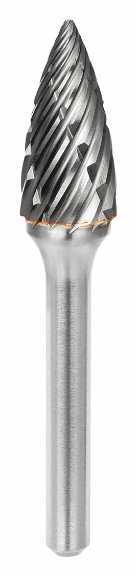 Carbide Bur: Pointed-End Tree, SG-1, Steel Cut, 1/4" x 5/8" Head, 1/4" Shank