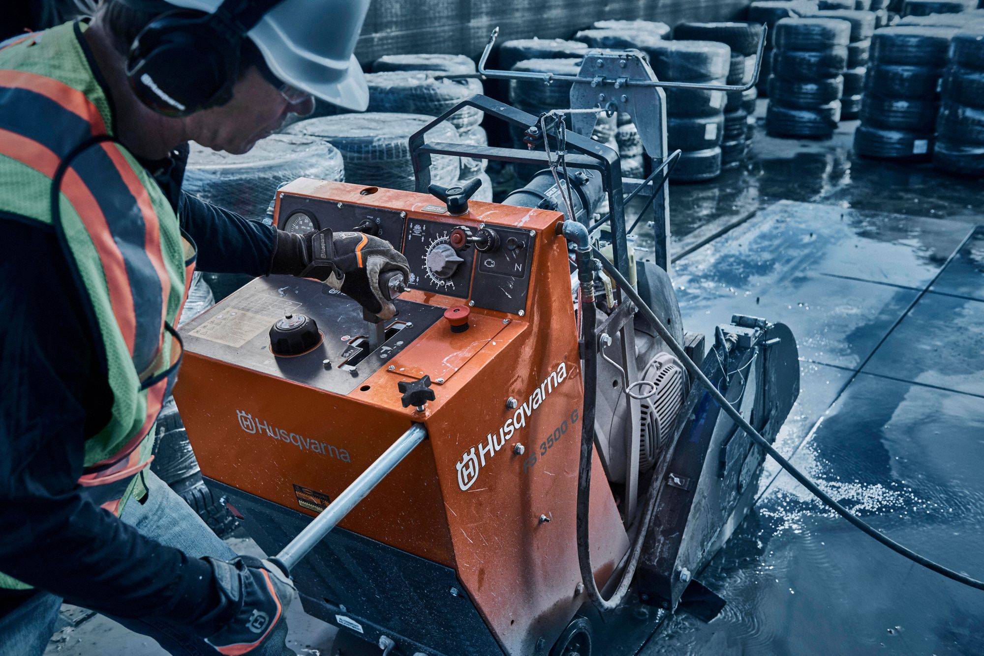 HUSQVARNA Asphalt, Concrete, Wet, WalkBehind Concrete Saw, 30 in Blade Dia., 12 3/8 in Max