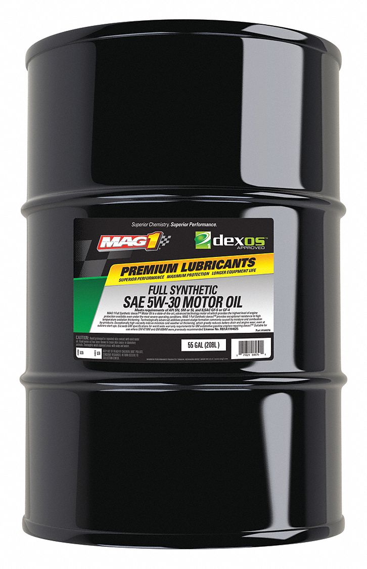 Engine Oil: 55 gal Size, Drum, 5W-30, Amber, Full Synthetic