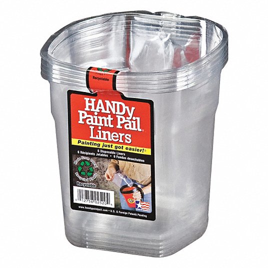 Paint Pail Liner: 1 qt Capacity, 6 13/64 in, 5 5/8 in Overall Lg, Plastic, 6 PK