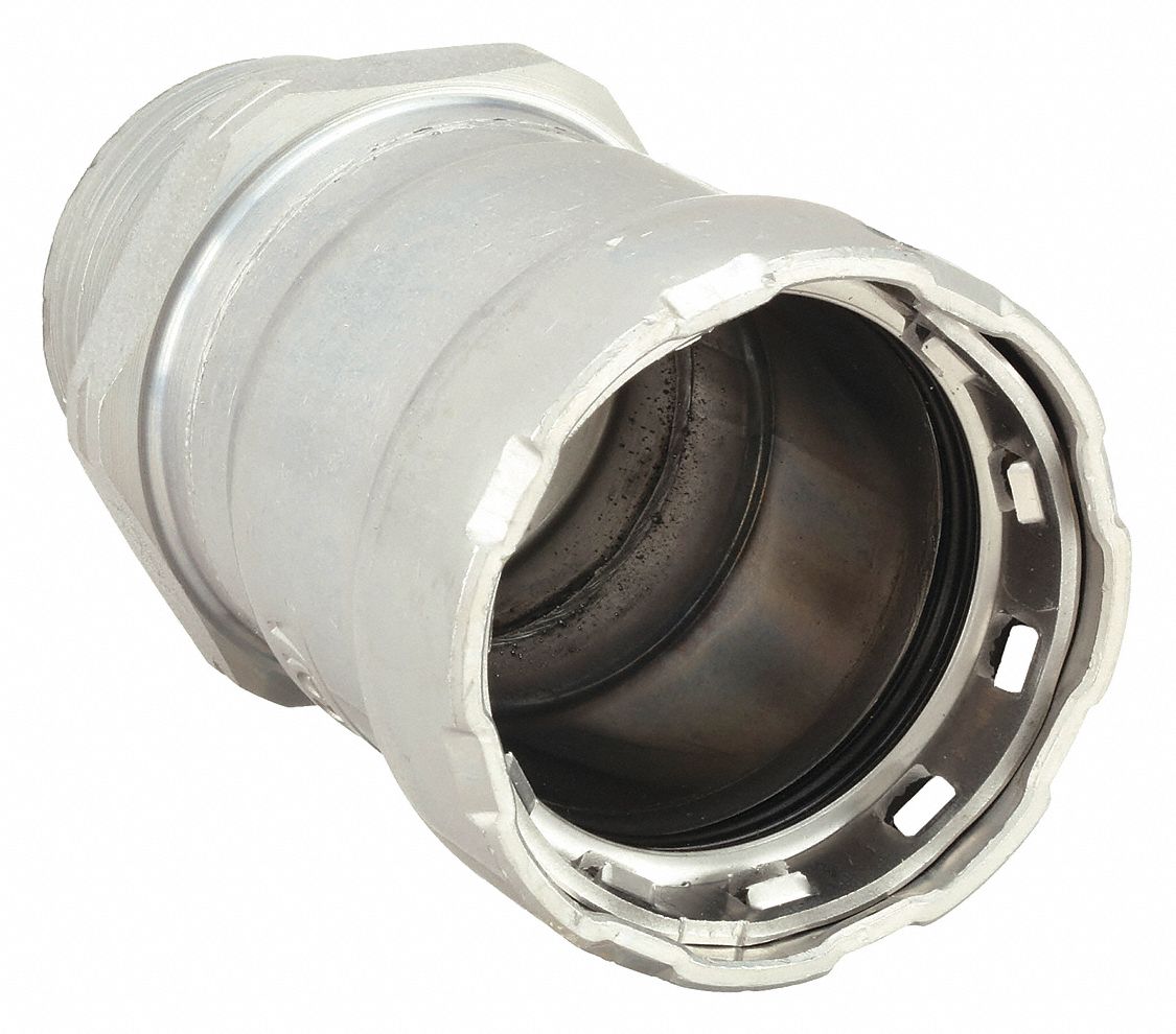 Crimp Adapter Fitting: 1 1/4 in Pipe x 1 1/4 in Pipe Size, Press-fit x MNPT, Steel