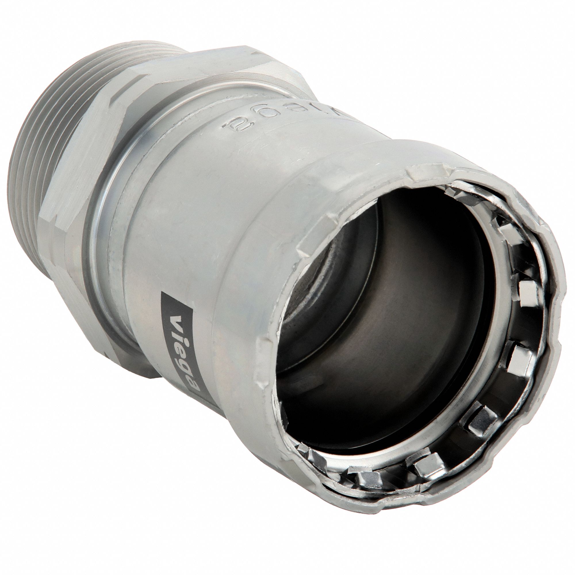 Crimp Adapter Fitting: 1 1/2 in Pipe x 1 1/2 in Pipe Size, Press-fit x MNPT, Steel