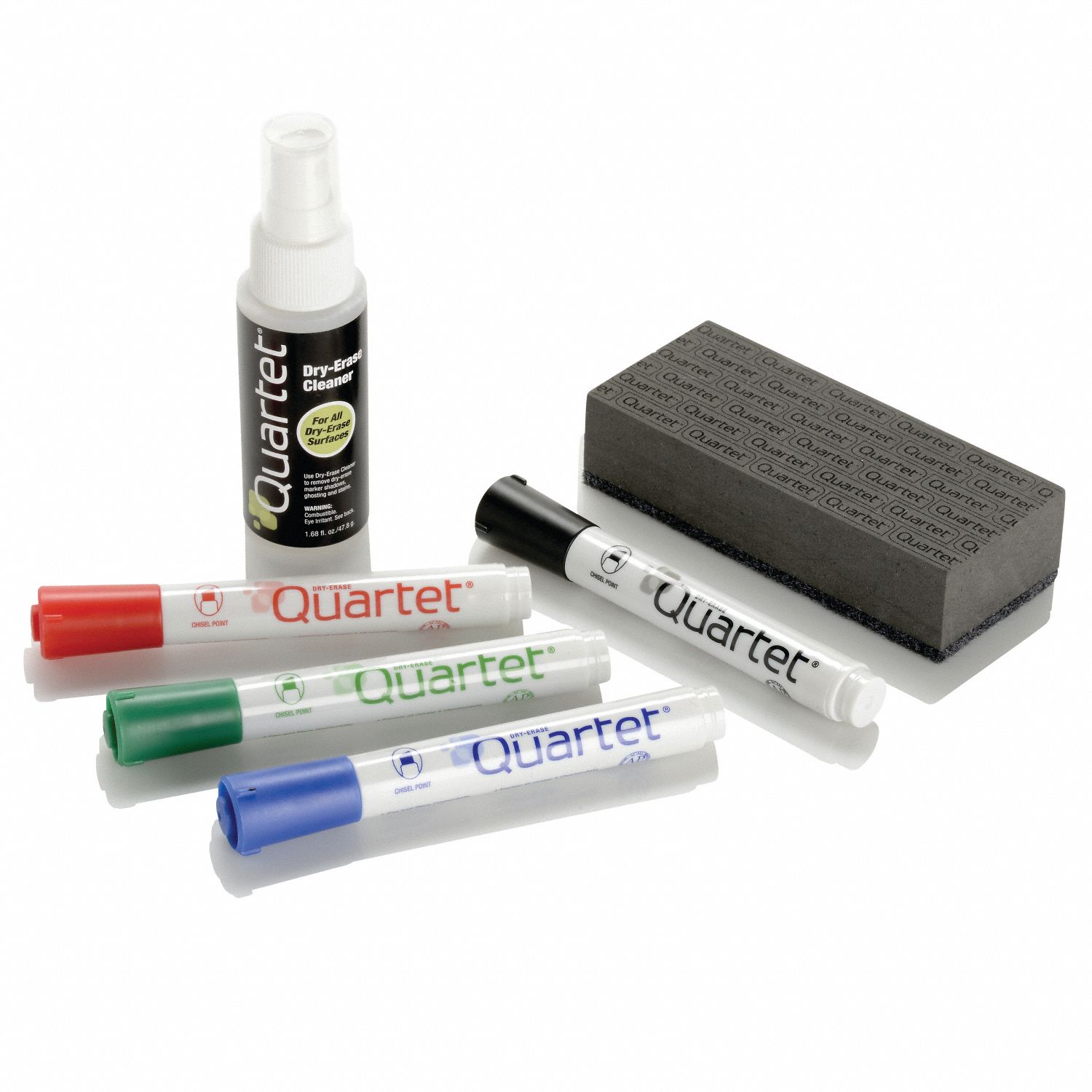 QUARTET Dry Erase Marker and Eraser Set Plastic, Back/Blue/Green/Red