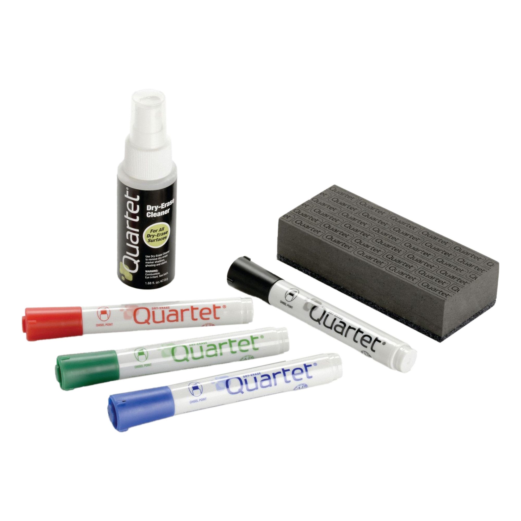 Dry Erase Marker and Eraser Set: Foam Material, 1 1/8 in Overall Ht, 4 PK