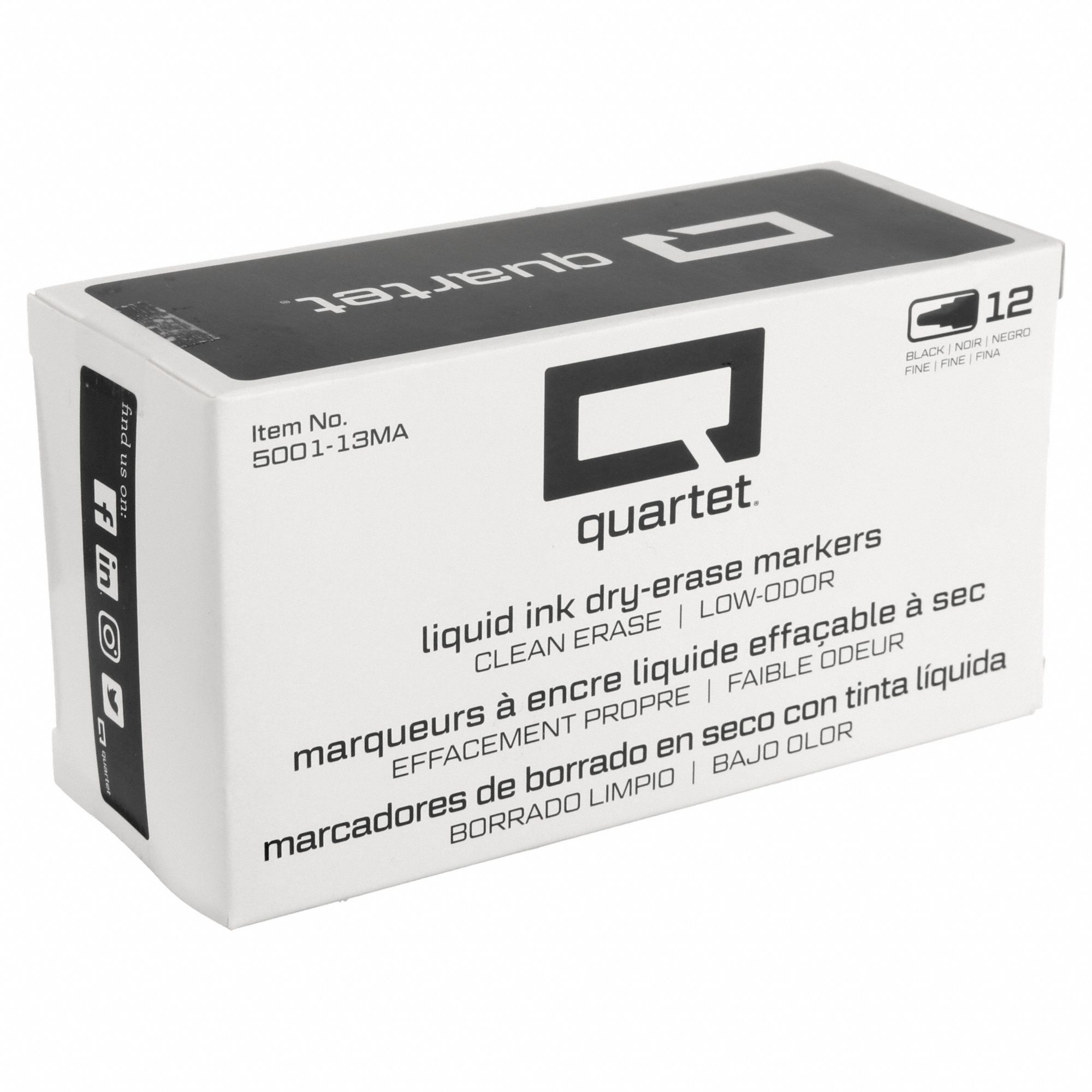 Dry Erase Marker Set: Black, Fine, Capped, Eraser Not Included, Std, Non-Toxic, 12 PK