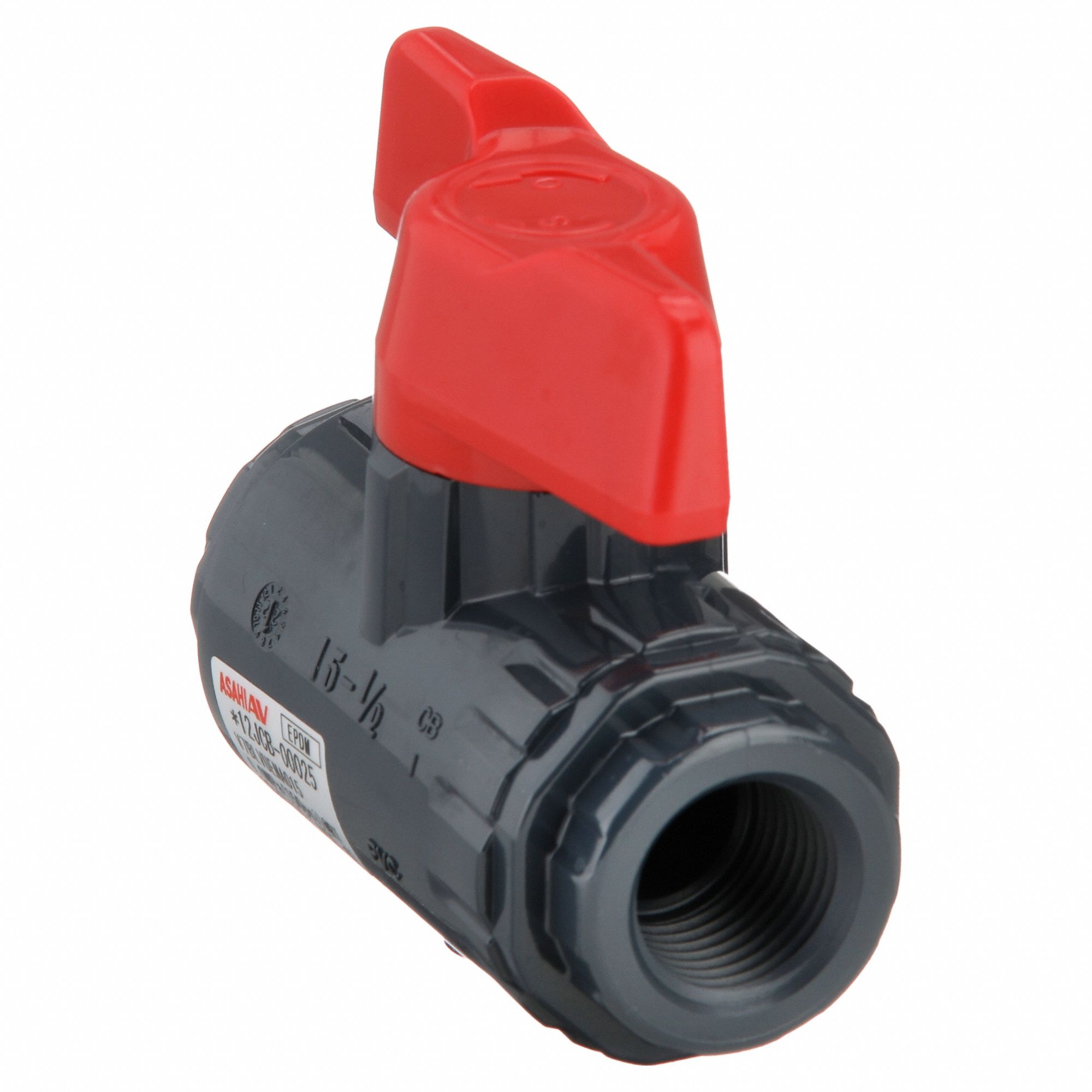 Manual Two-Way Ball Valve: 1/2 in, PVC, Straight, 150 psi Max. Pressure (CWP), One-Piece, Tee