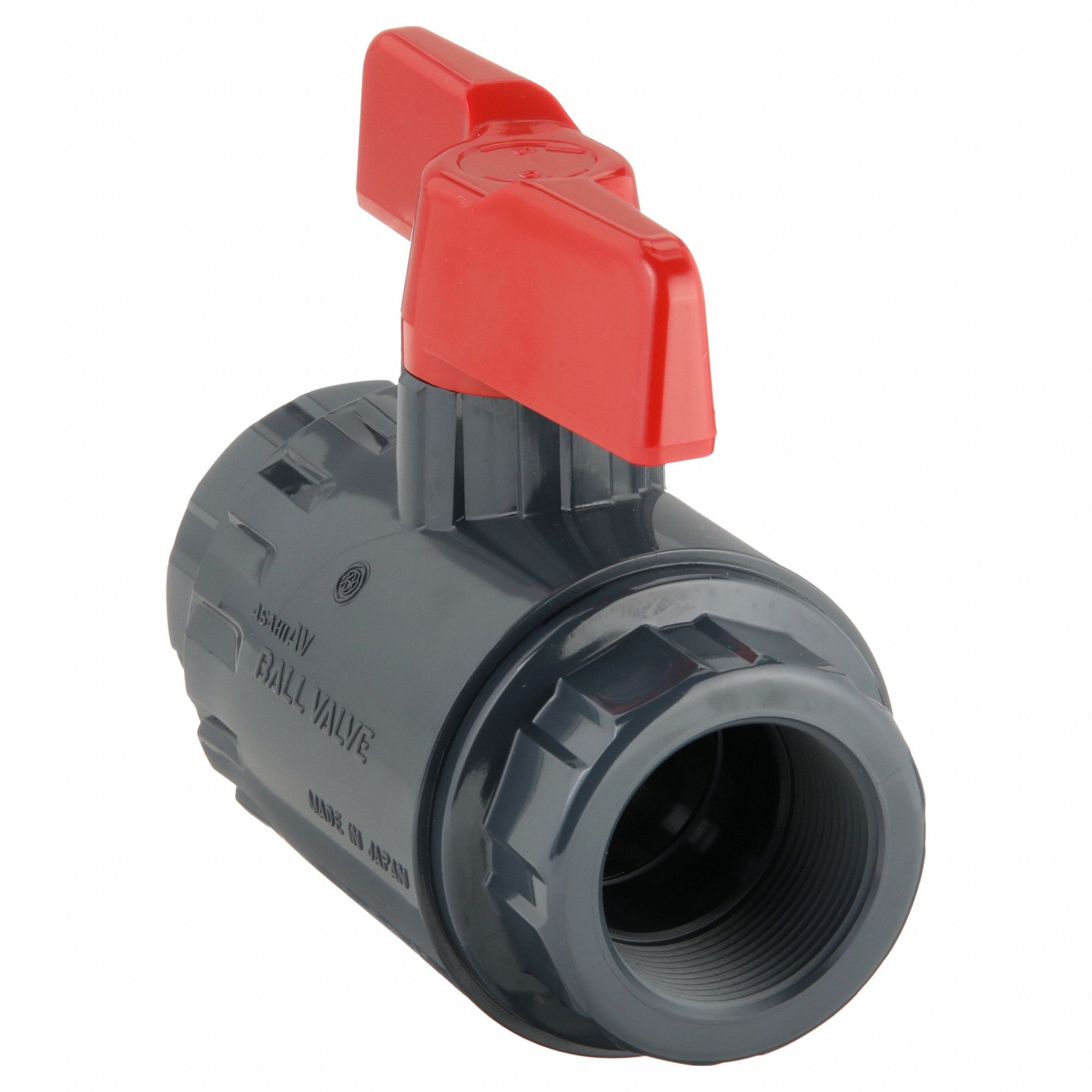 Manual Two-Way Ball Valve: 1 1/2 in, PVC, Straight, 150 psi Max. Pressure (CWP), One-Piece