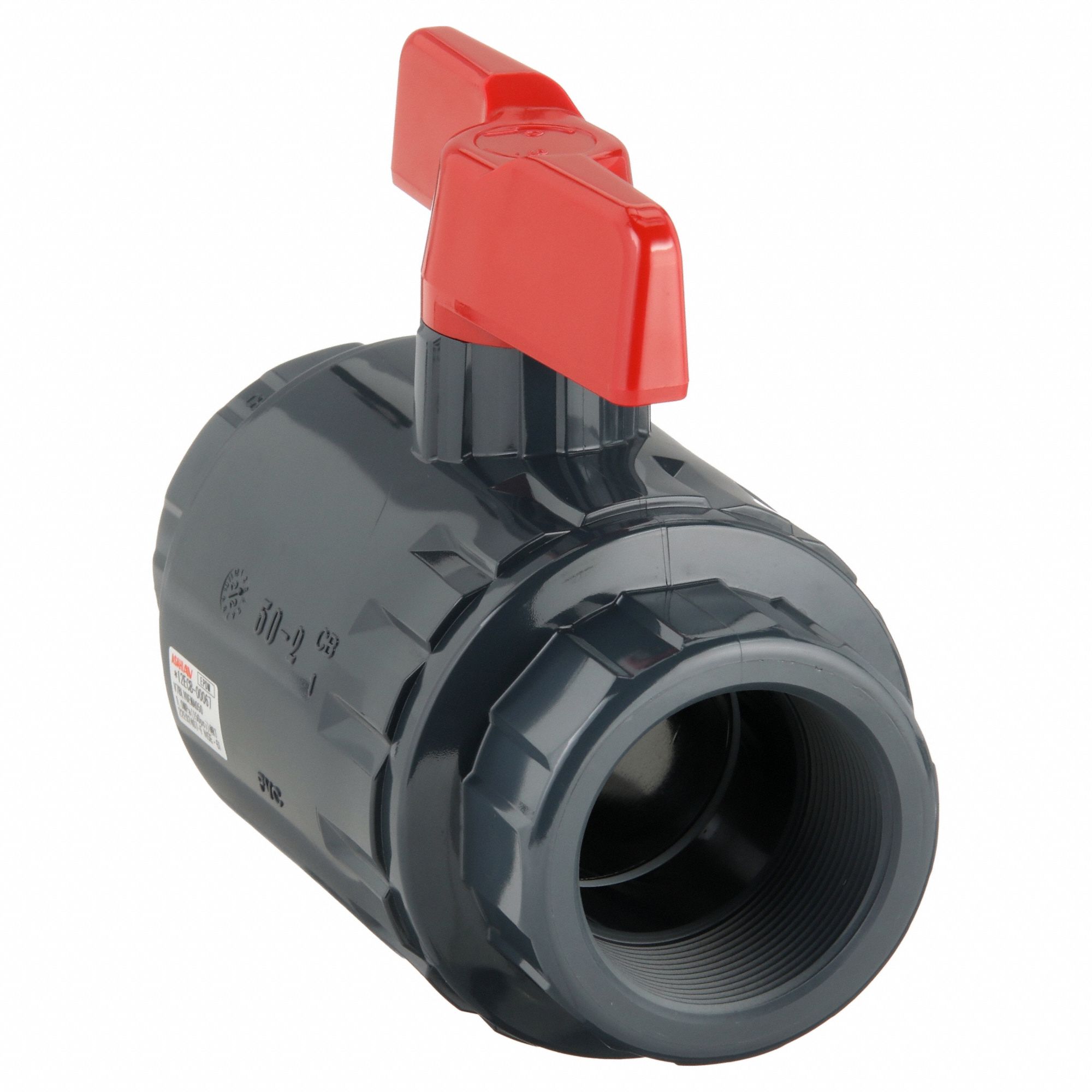 Manual Two-Way Ball Valve: 2 in, PVC, Straight, 150 psi Max. Pressure (CWP), One-Piece, Tee