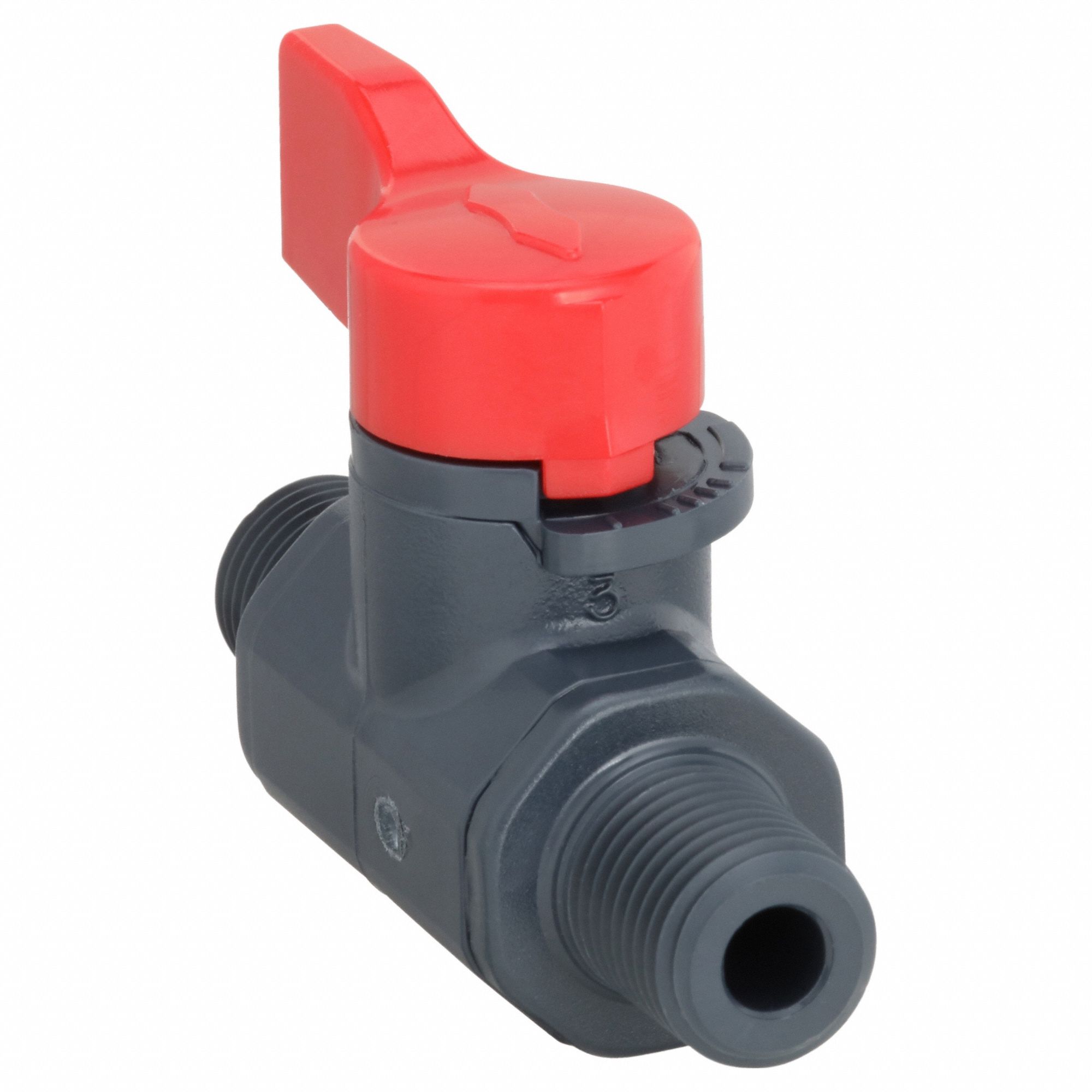 Manual Two-Way Ball Valve: 1/4 in, PVC, Straight, MNPT x FNPT, 150 psi Max. Pressure (CWP)