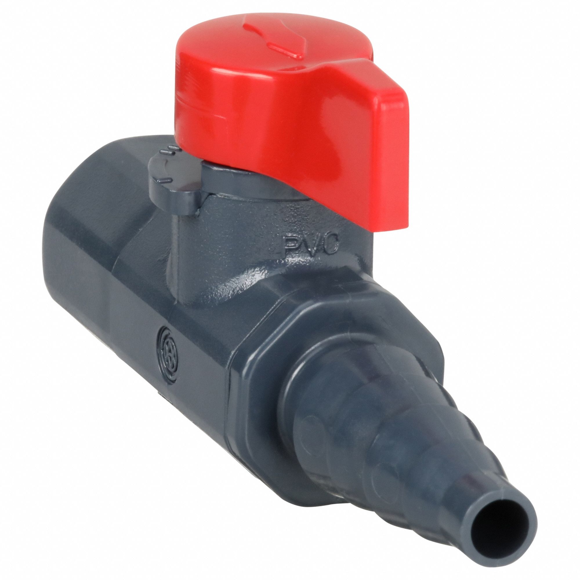 Manual Two-Way Ball Valve: 1/4 in, PVC, Straight, FNPT x Barb, 150 psi Max. Pressure (CWP)