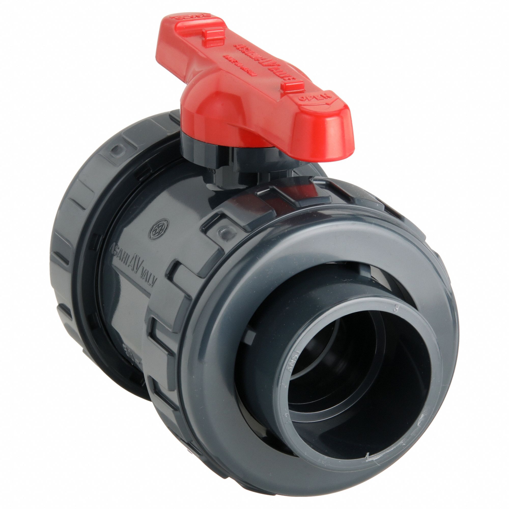 Manual Two-Way Ball Valve: 2 in, PVC, Straight, 230 psi Max. Pressure (CWP), One-Piece, Tee