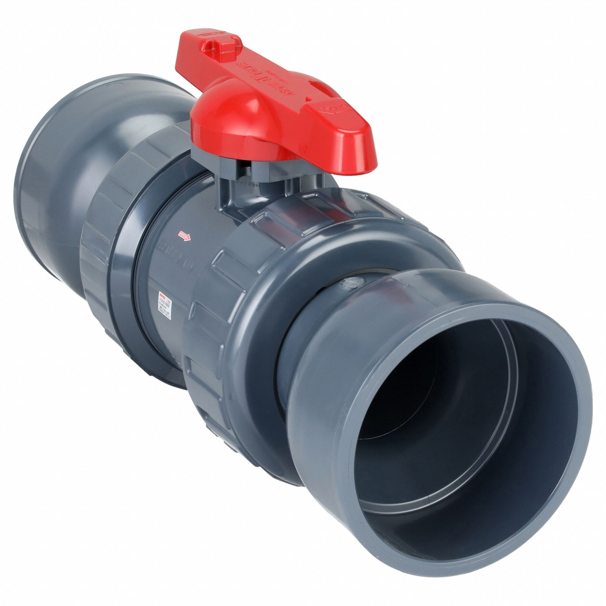 Manual Two-Way Ball Valve: 6 in, PVC, Straight, Socket x Socket, 150 psi Max. Pressure (CWP)