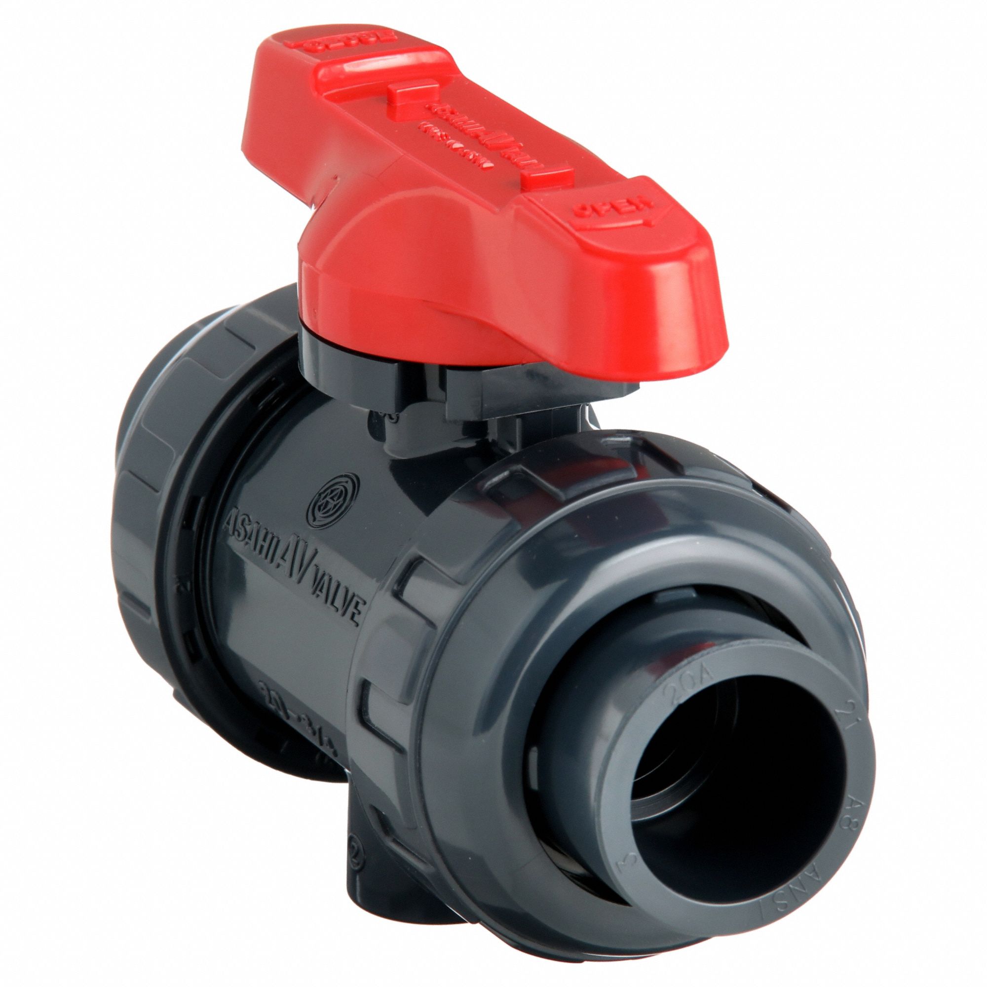 Manual Two-Way Ball Valve: 3/4 in, PVC, Straight, 150 psi Max. Pressure (CWP), One-Piece, Tee