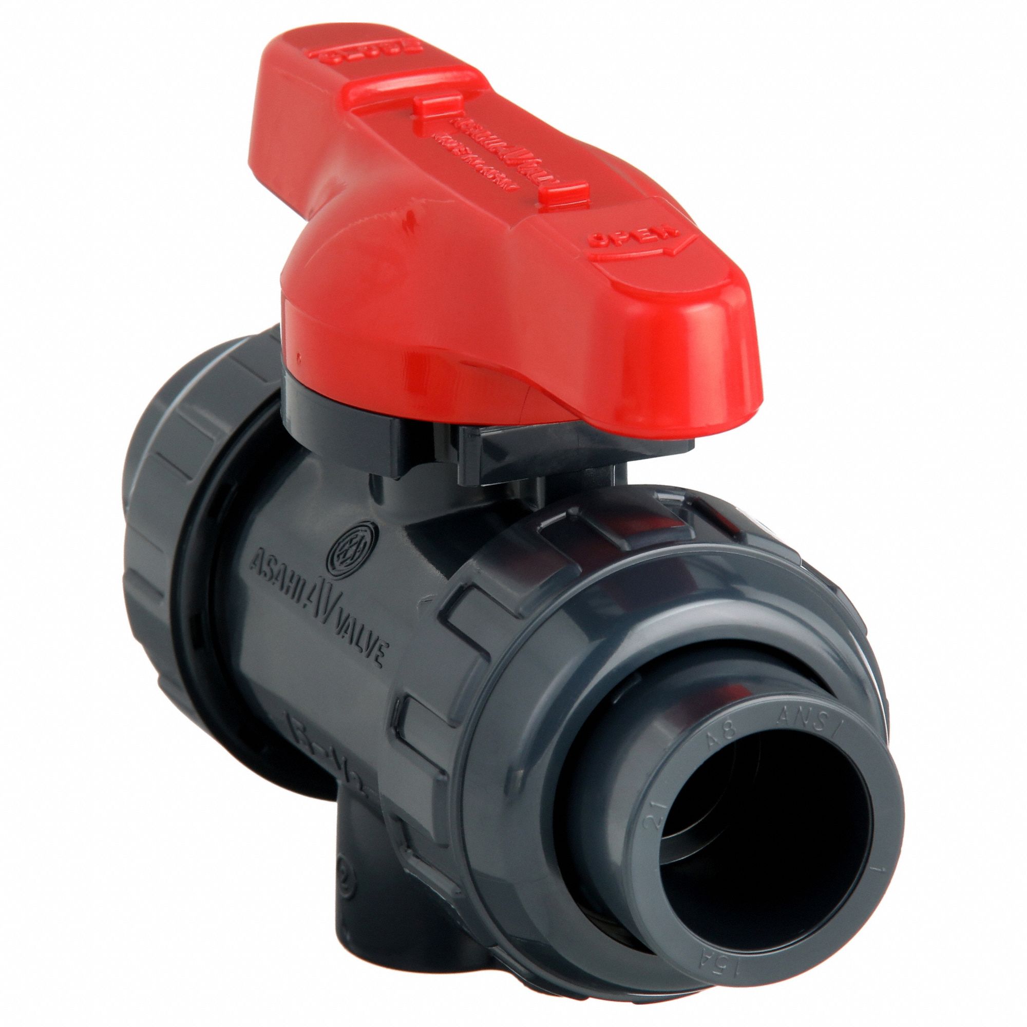 Manual Two-Way Ball Valve: 1/2 in, PVC, Straight, 150 psi Max. Pressure (CWP), One-Piece, Tee