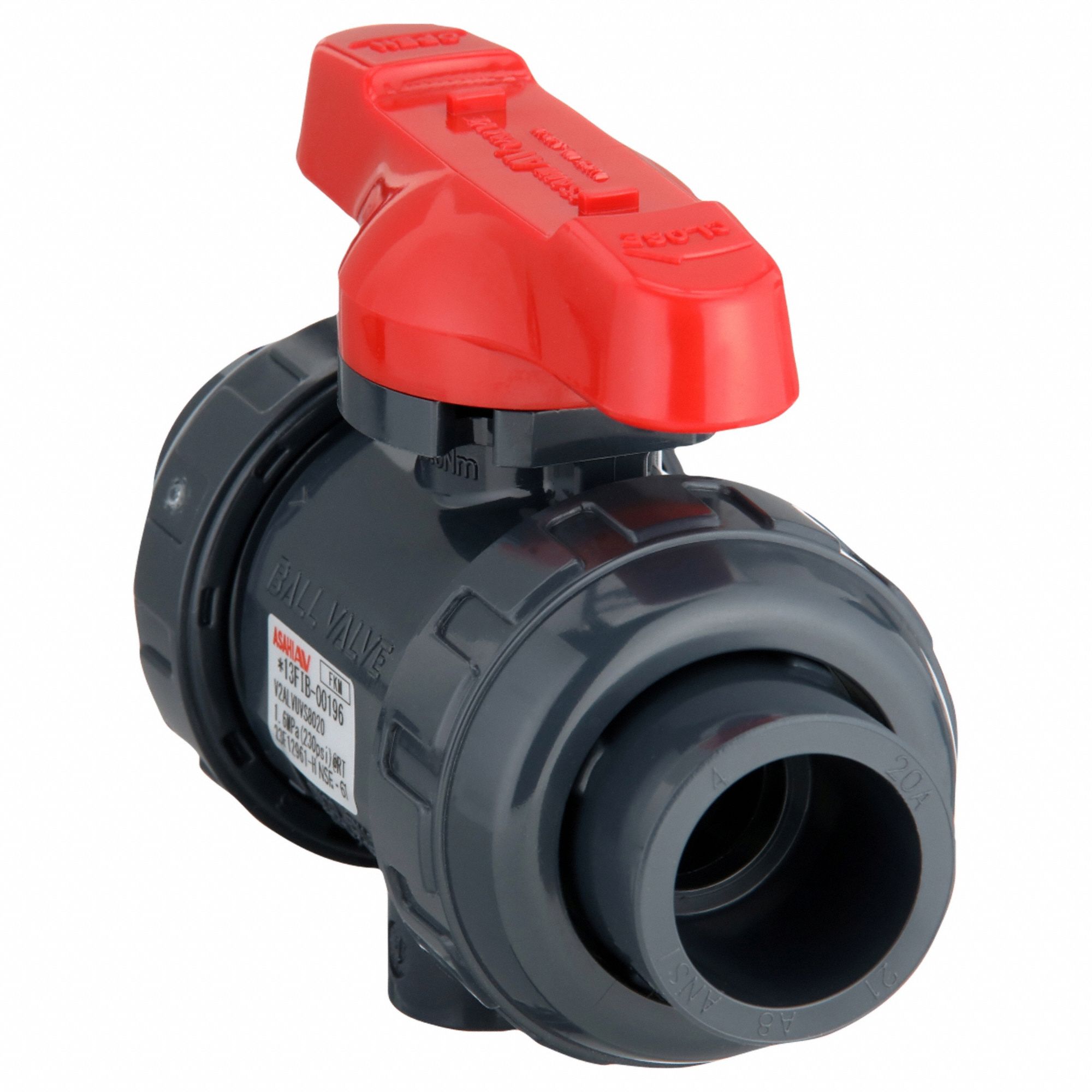 Manual Two-Way Ball Valve: 3/4 in, PVC, Straight, 150 psi Max. Pressure (CWP), One-Piece, Tee