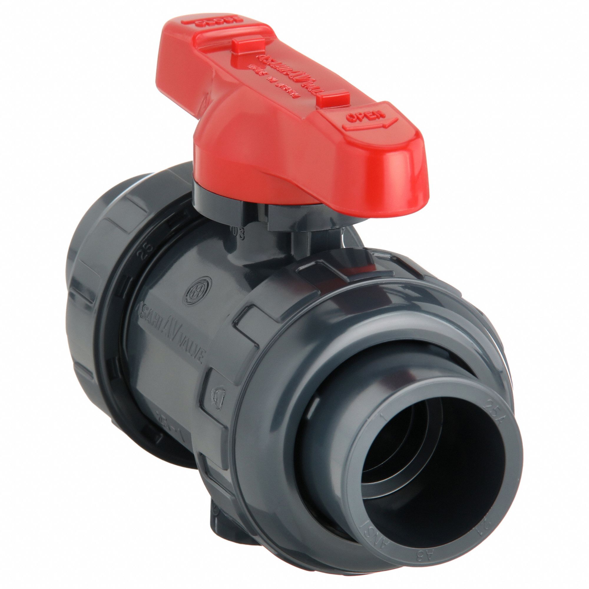 Manual Two-Way Ball Valve: 1 in, PVC, Straight, 150 psi Max. Pressure (CWP), One-Piece, Tee