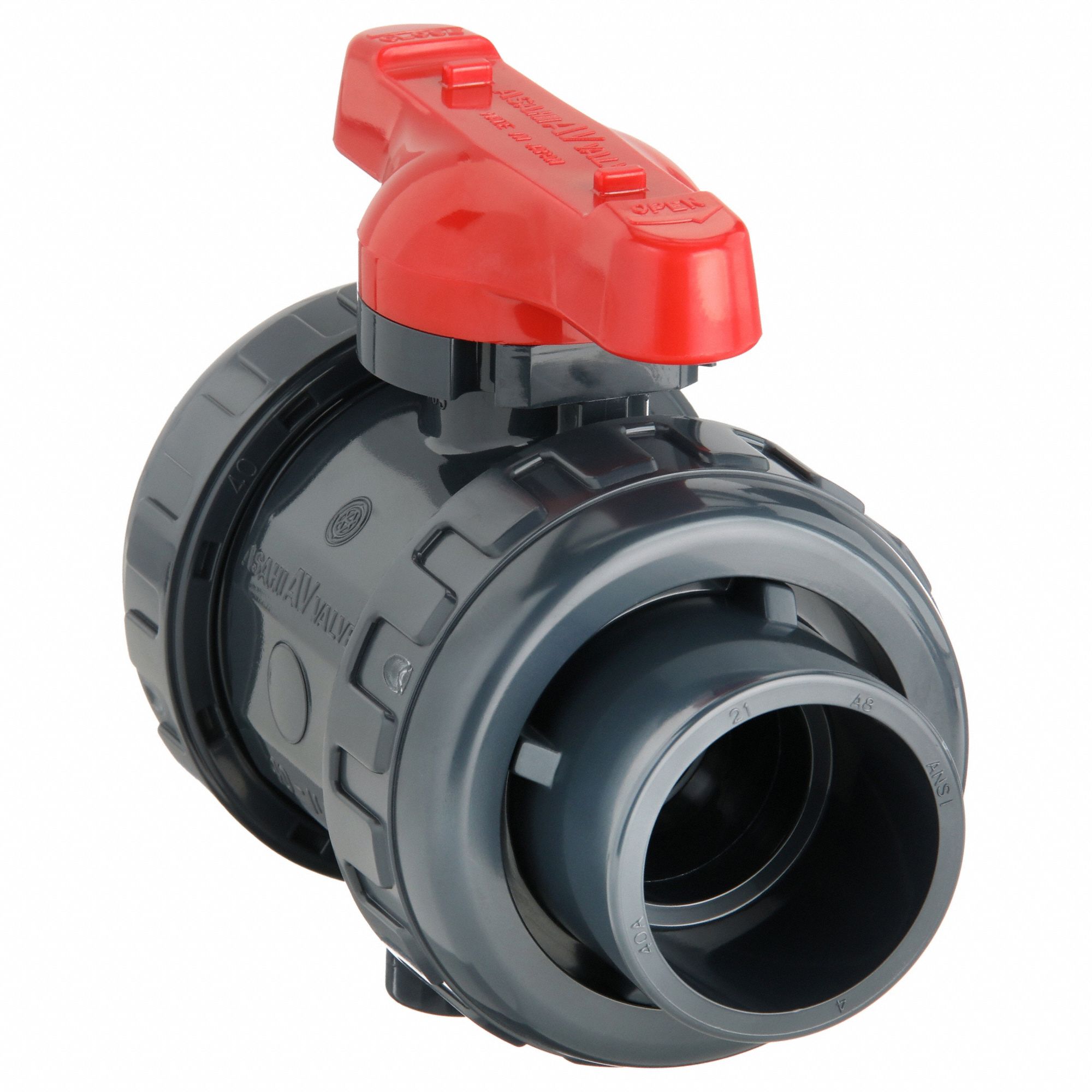 ASAHI Ball Valve: 1 1/2 in Pipe, 1 1/2 in Tube, Full, 230 psi CWP, 30° to  140°F, Tee Handle, Socket