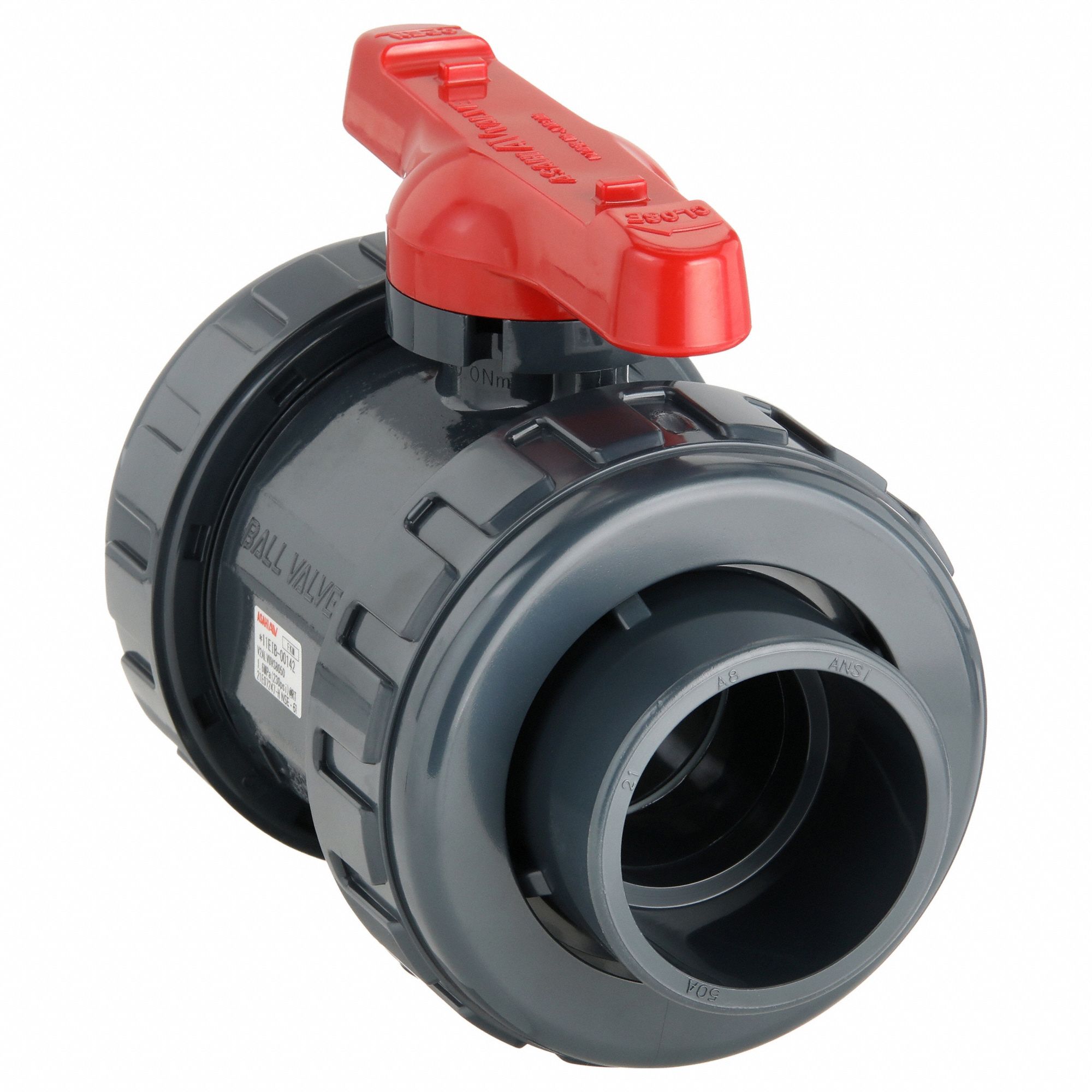 Manual Two-Way Ball Valve: 2 in, PVC, Straight, 150 psi Max. Pressure (CWP), One-Piece, Tee