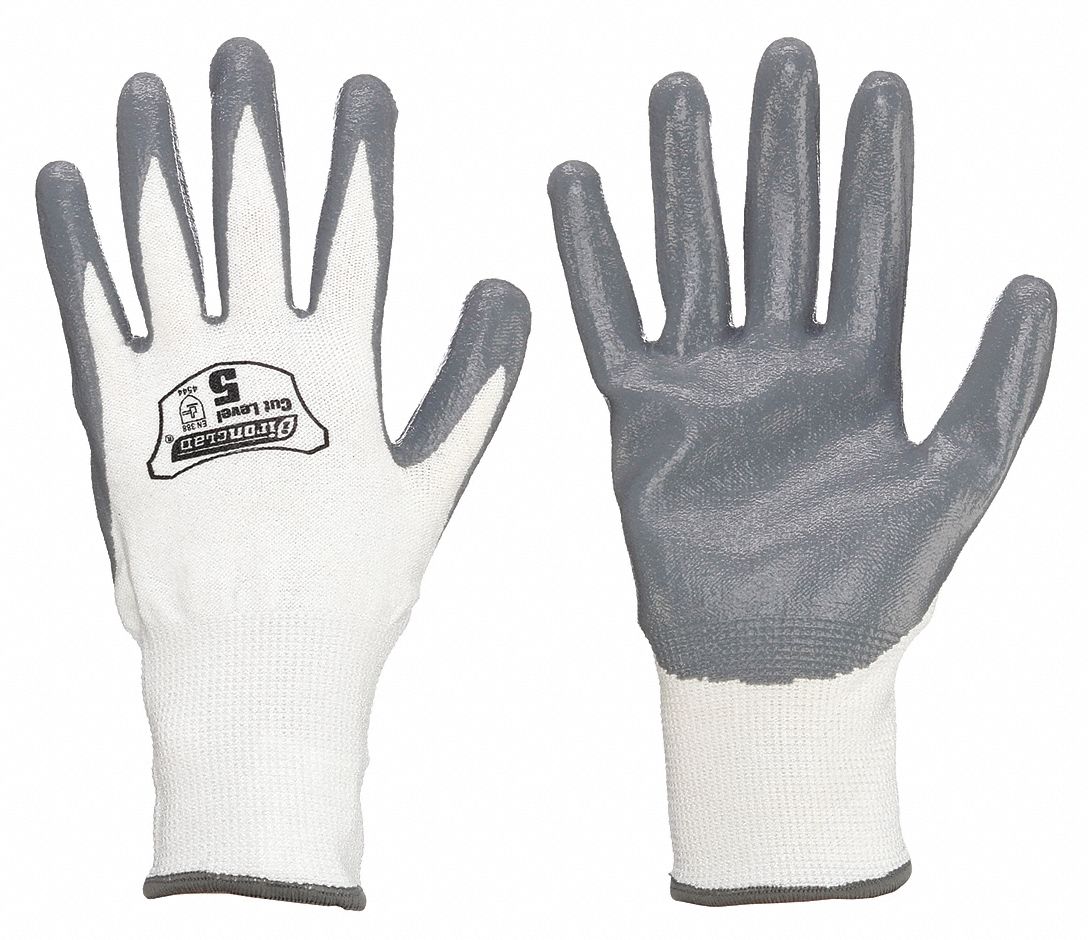 COATED GLOVES, 2XL, ANSI CUT LEVEL A3, PALM/FINGERS, NITRILE, SMOOTH