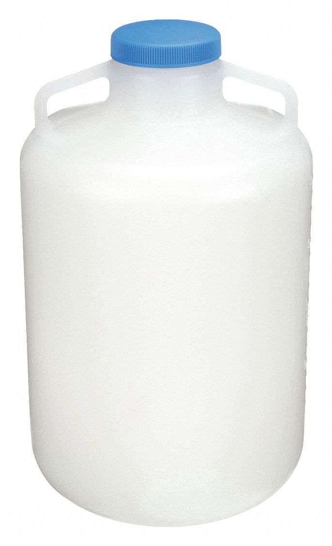 Carboy: 19.98 L Capacity - mL, 5.28 gal Capacity - oz, Screw On, Polypropylene, Autoclavable, White