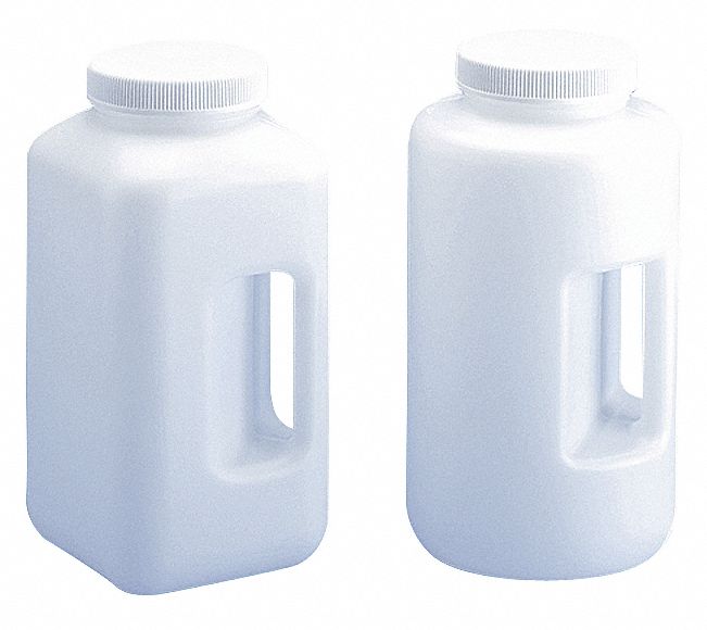 Jug: 3.97 L Capacity - mL, 1.05 gal Capacity - oz, Screw On, Polypropylene, Blow Molded Handle