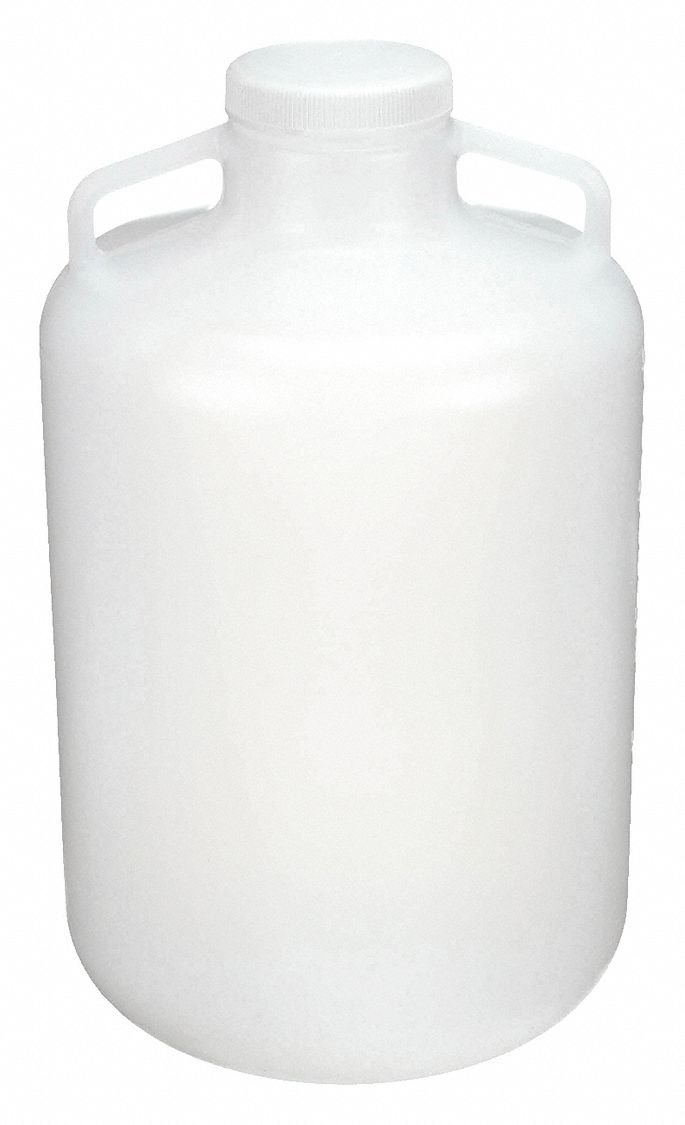 Carboy: 19.98 L Capacity - mL, 5.28 gal Capacity - oz, Screw On, LDPE, Integral Shoulder Handle