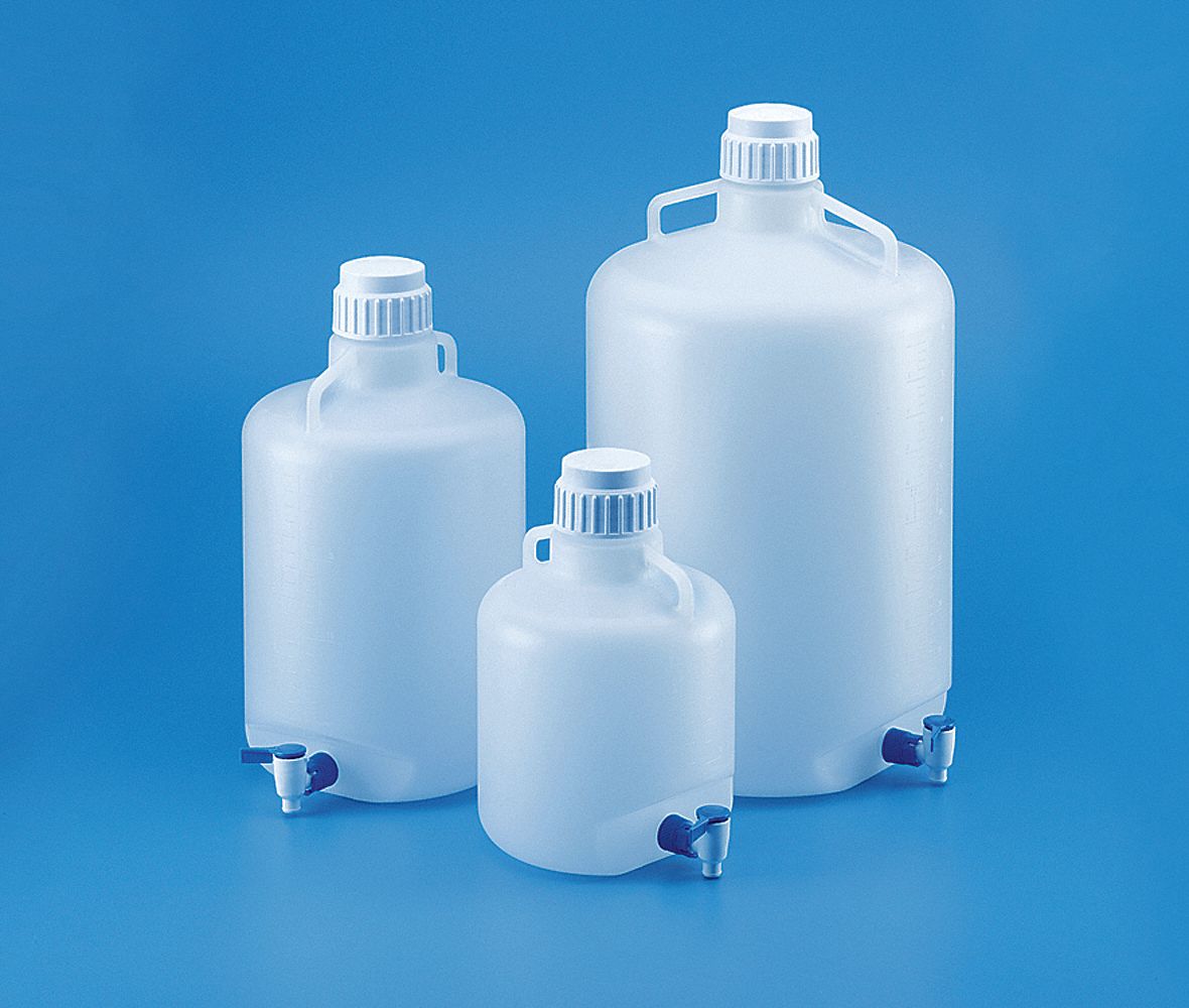 Carboy: 19.98 L Capacity - mL, 5.28 gal Capacity - oz, Screw On/Spigot, Polypropylene, Autoclavable