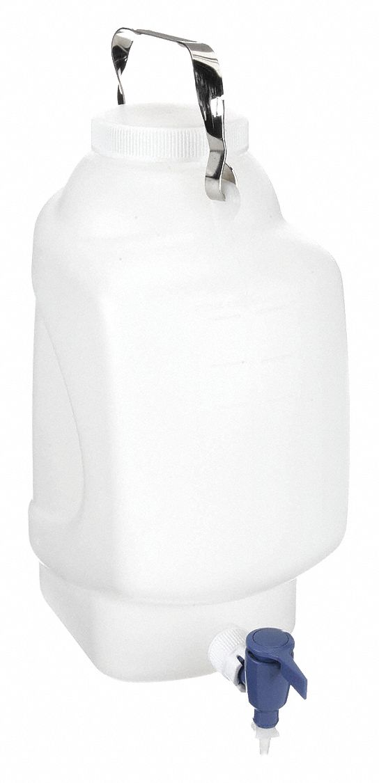 Rectangular Carboy: 1 L Capacity - mL, 2.64 gal Capacity - oz, Screw On/Spigot, Polypropylene, White